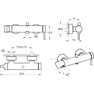 Купить Смеситель для ванны с душем VitrA Origin A4261936 матовый черный в Москве с доставкой Смеситель для ванны с душем VitrA Origin A4261936 матовый черный