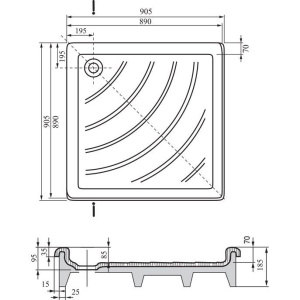 Поддон для душа Ravak Kaskada Angela-90 EX под облицовку
