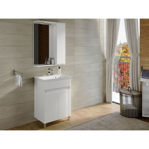 Тумба с раковиной SanStar Квадро 50 напольная, белая, раковина Kirovit Фостер 50