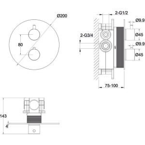 Термостатический смеситель WHITECROSS Y Y1236GL С ВНУТРЕННЕЙ ЧАСТЬЮ, для ванны с душем, золото