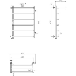 Полотенцесушитель водяной Тругор Браво ПМ 1 П ЛЦ4 R, 50x80x40
