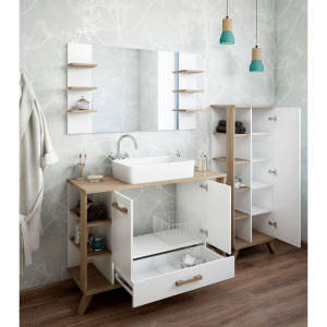 Зеркало Sanflor Ингрид 120, белый матовый, швейцарский вяз, с полкой