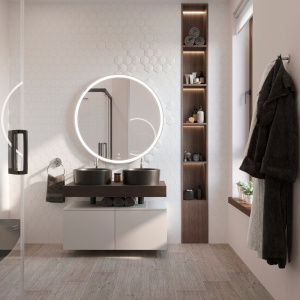 Столешница STWORKI Ольборг 100 дуб карпентер, без отверстий,  2 тумбы 50 + 2 раковины