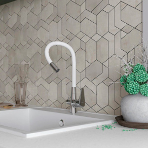 Смеситель для кухни ESKO Coral CL 03 W, хром, белый, с гибким изливом