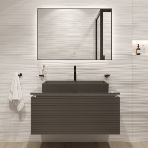 Купить Тумба с раковиной STWORKI Рандерс, 100, антрацит, подвесная, с подсветкой в Москве с доставкой Тумба с раковиной STWORKI Рандерс, 100, антрацит, подвесная, с подсветкой