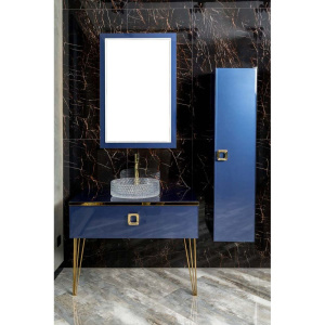 Тумба с раковиной Armadi Art Lucido 100 насыщенный синий, раковина 817, ножки золото