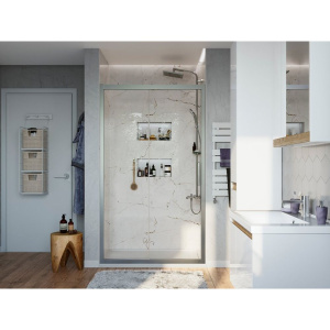 Душевая дверь в нишу STWORKI Стокгольм 120 см профиль хром матовый, раздвижная, прозрачное стекло