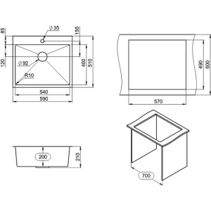 Мойка кухонная Granula 5951 сталь сатин