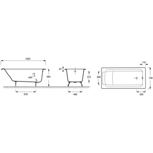 Чугунная ванна Jacob Delafon Parallel 150x70 E2946-00