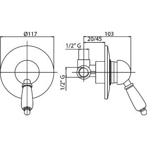 Смеситель для душа Cezares Vintage DIM-03/24-Sw С ВНУТРЕННЕЙ ЧАСТЬЮ