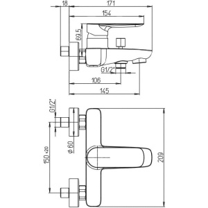 Смеситель для ванны с душем Paini Nove 09CR111 хром