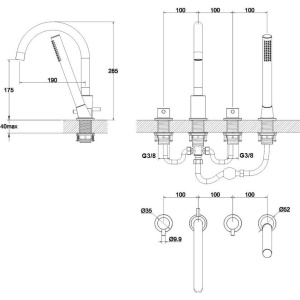 Смеситель на борт ванны WHITECROSS Y Y1232BL С ВНУТРЕННЕЙ ЧАСТЬЮ, черный матовый