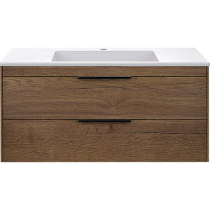 Купить Тумба с раковиной Vincea Chiara 2D 100, 2 ящика, дуб табак, с белой раковиной в Москве с доставкой Тумба с раковиной Vincea Chiara 2D 100, 2 ящика, дуб табак, с белой раковиной