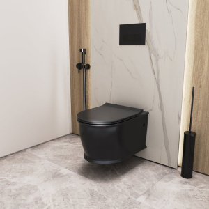 Купить Унитаз подвесной Grossman Retro GR-4482BMS безободковый, с микролифтом, черный матовый в Москве с доставкой Унитаз подвесной Grossman Retro GR-4482BMS безободковый, с микролифтом, черный матовый