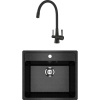 Комплект Мойка кухонная Ulgran U-104 -308 черная + Смеситель Lemark Comfort LM3075BL с гибким изливом, черный