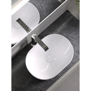 Тумба с раковиной Sancos Snob R 80 см, beige soft, столешница черный мрамор, раковина CN5010