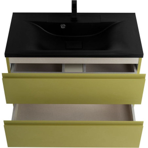 Тумба с раковиной Art&Max Bianchi 90 подвесная, оливковая, черная раковина