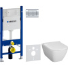 Комплект Унитаз подвесной Geberit Smyle Square 500.683.01.1 с крышкой-сиденьем с микролифтом + Инсталляция Duofix Delta 458.163.21.1 с кнопкой смыва, хром + Шумоизоляция