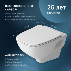 Купить Унитаз подвесной AM.PM X-Joy C851701SC безободковый, с миролифтом в Москве с доставкой Унитаз подвесной AM.PM X-Joy C851701SC безободковый, с миролифтом