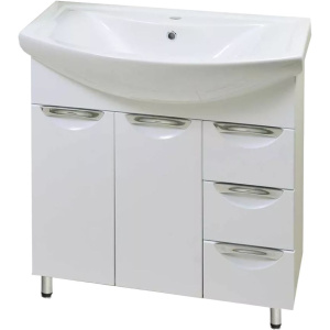 Тумба с раковиной Emmy Милли 80 белая глянцевая, 3 ящика