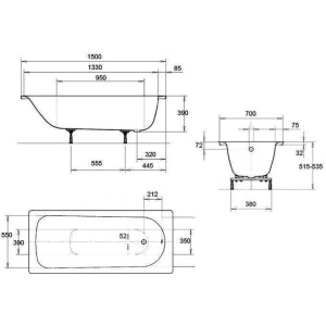 Стальная ванна Kaldewei Eurowa 150x70 mod. 310-1 119612030001