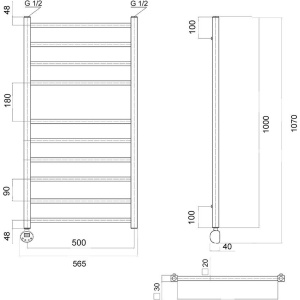 Полотенцесушитель электрический Domoterm Квадро П10 50x100 EL, хром, L