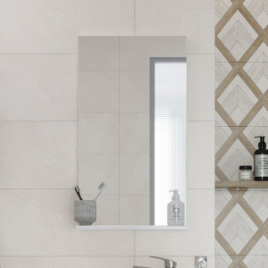 Комплект Раковина DIWO Псков 0100 угловая + Сифон Wirquin Минор с отводом для стиральной машины + Пьедестал полукруг 0200 + Зеркало 40 с полкой, белое, узкое, прямоугольное, в современном стиле