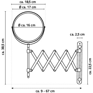 Косметическое зеркало Ridder Jannin без подсветки, телескопическое, поворотное, хром