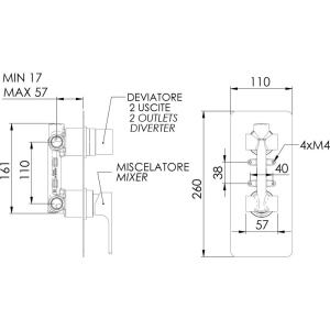 Смеситель для ванны с душем Remer Absolute AU92 С ВНУТРЕННЕЙ ЧАСТЬЮ