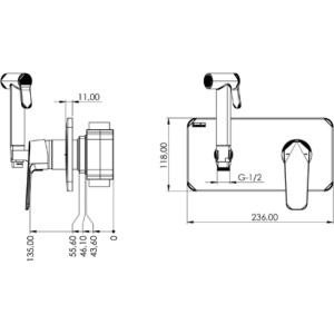 Гигиенический душ Teska Alia BTK6600 со смесителем, С ВНУТРЕННЕЙ ЧАСТЬЮ, хром
