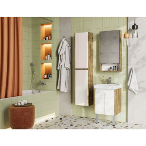 Тумба с раковиной AQUATON Сканди 45 белая глянцевая, дуб рустикальный