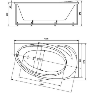 Акриловая ванна Акватек Бетта BET170-0000100 R 170x95 см, угловая, с каркасом, с экраном, со сливом-переливом, асимметричная