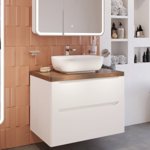 Мебель для ванной STWORKI Берген 80, белая с темной столешницей, раковина Moduo 50 Square