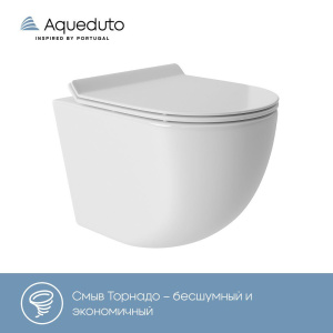 Унитаз подвесной Aqueduto Ovo Tornado OVOT0110 безободковый, с микролифтом, белый глянцевый