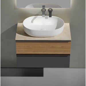 Купить Тумба с раковиной Sancos Delta 80 см, дуб красный, графит, столешница бежевая, раковина CN6047 в Москве с доставкой Тумба с раковиной Sancos Delta 80 см, дуб красный, графит, столешница бежевая, раковина CN6047