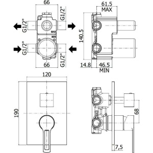 Смеситель для ванны с душем Paffoni Ringo RIN018NO/M С ВНУТРЕННЕЙ ЧАСТЬЮ