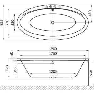 Акриловая ванна Excellent Lumina WAEX.LUM19.RELAX 190x95 см, с гидромассажем, отдельностоящая, овальная, с каркасом, со сливом-переливом