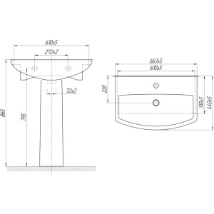 Мебельная раковина DIWO Дмитров 0113 , подвесная, фаянсовая, 70 см, белая