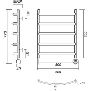 Полотенцесушитель электрический Domoterm Калипсо П5 50x70, золото, R