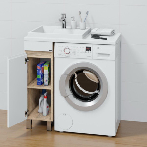 Тумба с раковиной СаНта Марс 29 L под стиральную машину, напольная, 1 дверца, янтарная