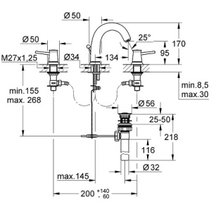 Смеситель для раковины GROHE BauClassic 20470000 двухвентильный, с донным клапаном, хром