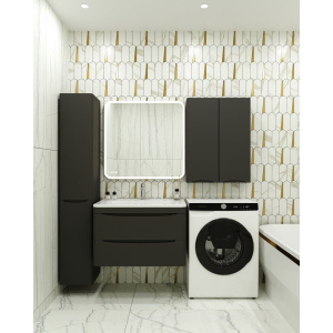 Купить Тумба с раковиной Style Line Бергамо Мини 80 Люкс Plus подвесная, антискрейтч черная в Москве с доставкой Тумба с раковиной Style Line Бергамо Мини 80 Люкс Plus подвесная, антискрейтч черная