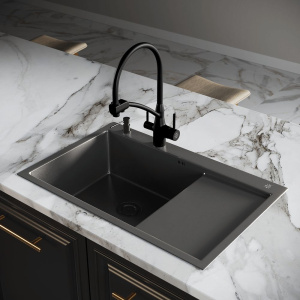 Мойка кухонная РМС MRK-7851BL-L c дозатором, графит