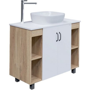 Купить Тумба с раковиной Grossman Флай 100 со столешницей, дуб сонома, белая в Москве с доставкой Тумба с раковиной Grossman Флай 100 со столешницей, дуб сонома, белая