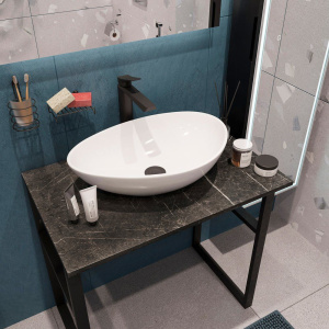 Купить Мебель для ванной DIWO Элиста 80 чёрный мрамор, с раковиной Moduo 55 Leaf в Москве с доставкой Мебель для ванной DIWO Элиста 80 чёрный мрамор, с раковиной Moduo 55 Leaf