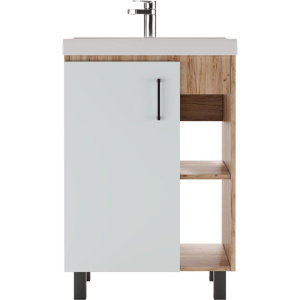 Купить Тумба с раковиной Домино Craft 60 дуб вотан, белая в Москве с доставкой Тумба с раковиной Домино Craft 60 дуб вотан, белая