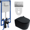 Комплект Унитаз подвесной STWORKI Ноттвиль SETK3104-2616 безободковый, с микролифтом, черный + Инсталляция + Кнопка 230823 хром матовый