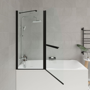 Купить Шторка на ванну Parly F03B 130x120, профиль черный, стекло прозрачное в Москве с доставкой Шторка на ванну Parly F03B 130x120, профиль черный, стекло прозрачное