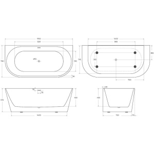 Акриловая ванна BelBagno BB710-1700-800 170x80 см, овальная, со сливом-переливом, с донным клапаном