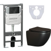 Комплект Унитаз подвесной Ceramicanova Metropol CN4002MB безободковый, с микролифтом + Инсталляция Envision CN1001B + Кнопка Round, черная матовая